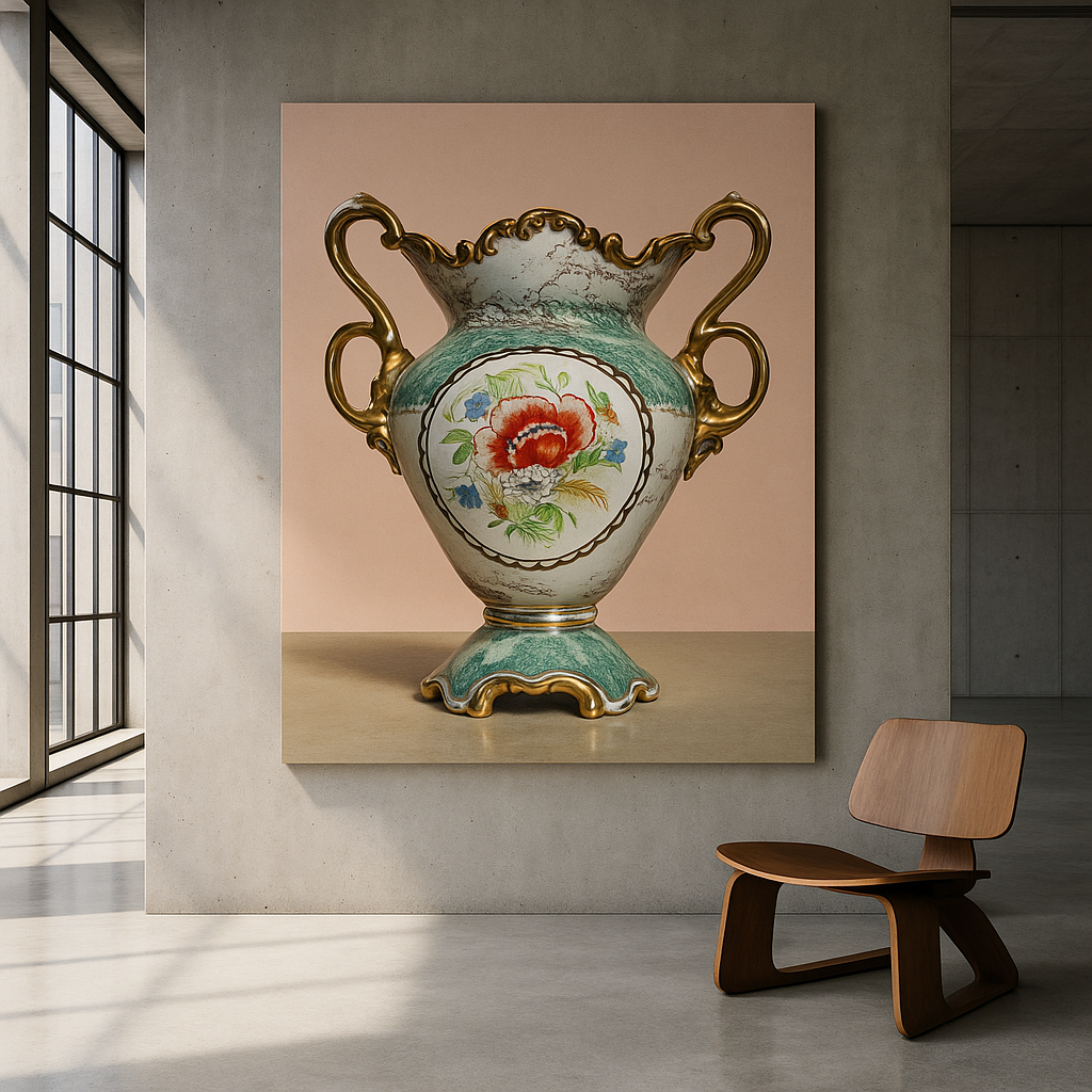 Harvest Reverie & Floral Allegory – Porcelain Vase from Northern Italy (1930s–1960s)