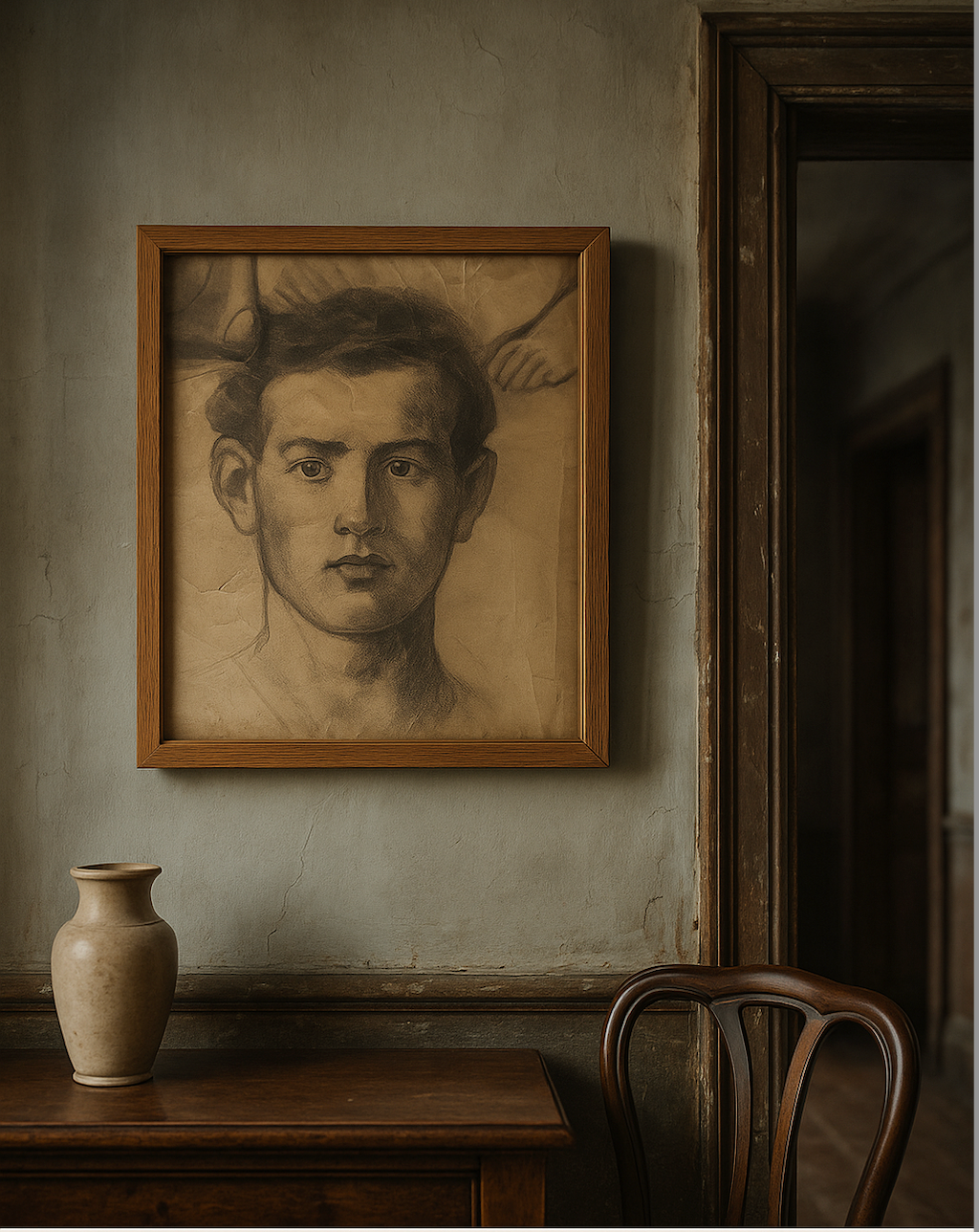 Fragment of a Modernist Charcoal Study (c. 1930) An intimate portrait of brother Antonio by Emilio Negroni