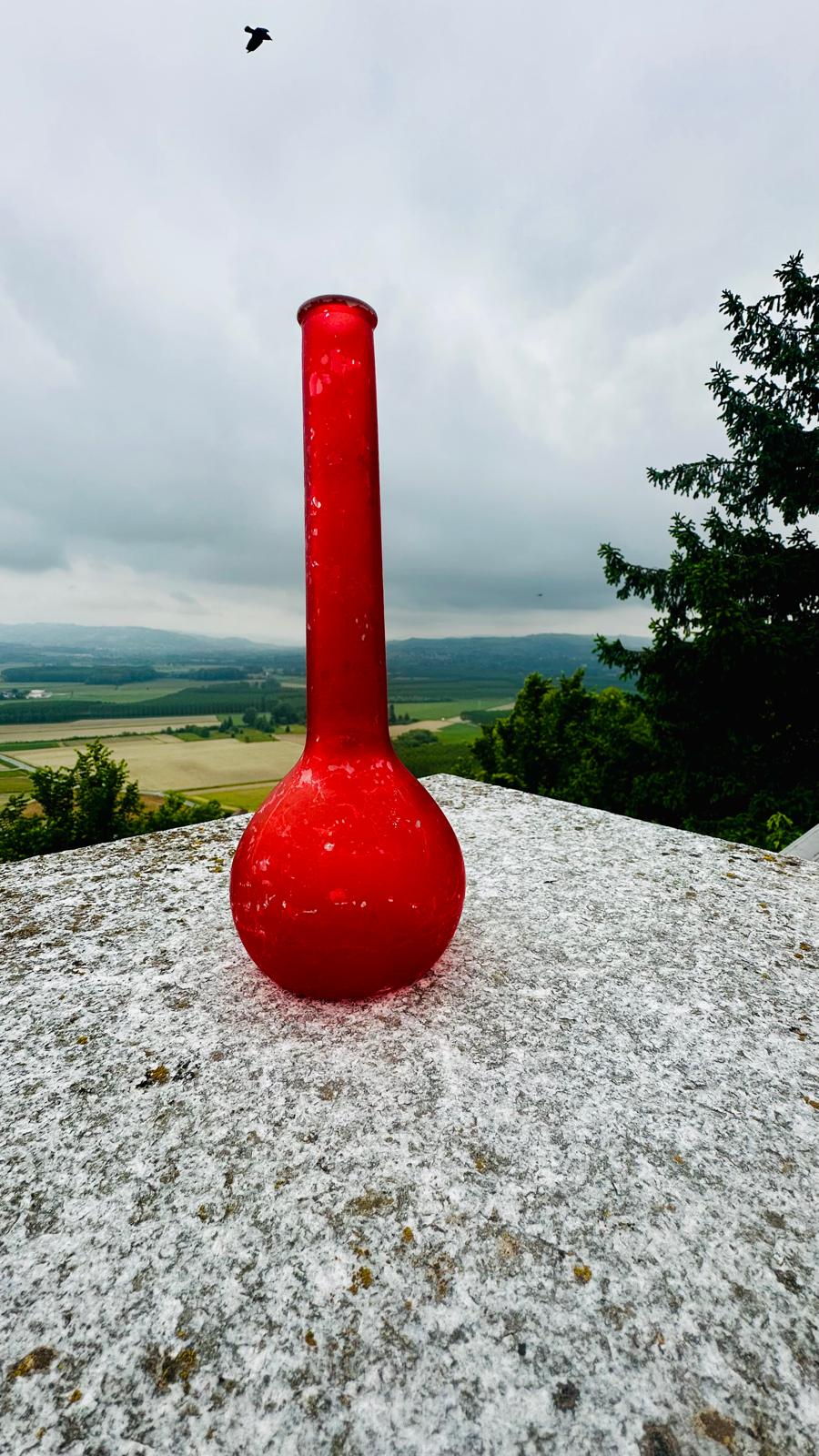 Unique Red Glass Object – Sculptural Vintage Bottle / Vase – 50cl – Italy (VE)
