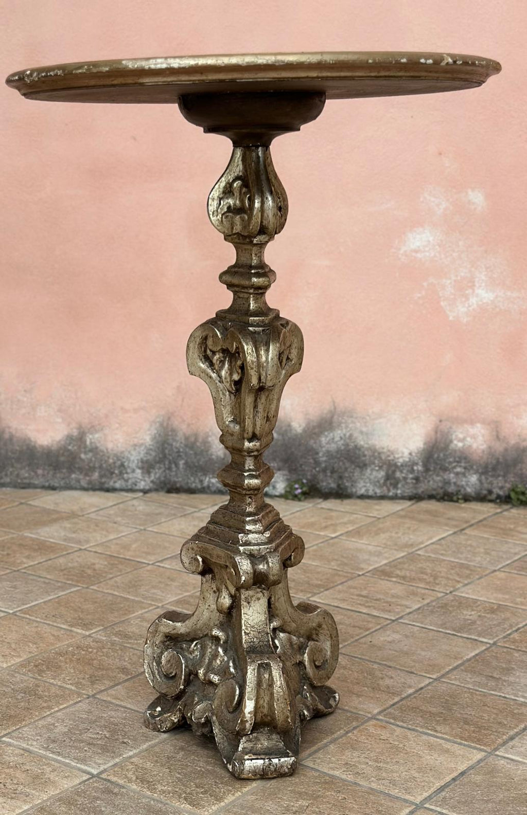 Neo-Kitsch Baroque Side Table – Decorative Pedestal with Gilt Patina Finish