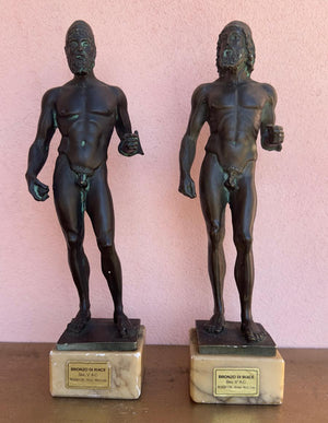 "The Riace Warriors – Statua A & B" Iconic Bronze Duo – Miniatures by Vulcania – Italy (23 cm, 1970s-90s)