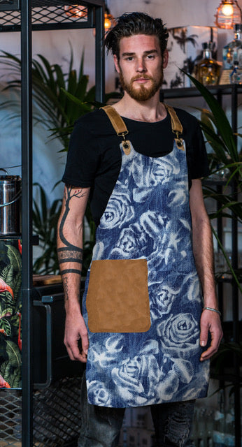 Apron in  Denim with flowers