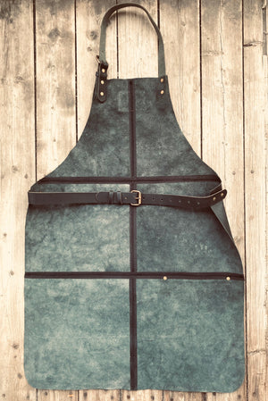 Upcycled leather Patchwork Apron -  Circular Apron -  recycled handmade apron.