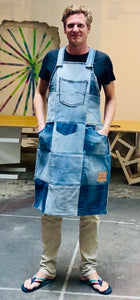 Unique Vegan Circular Denim Apron with recycled Levi's jeans and Diesel jeans