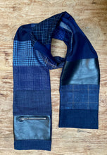 Load image into Gallery viewer, Royal woolen/cashmere/silk scarf in dark blue and light blue