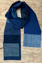 Load image into Gallery viewer, Royal woolen/cashmere/silk scarf in dark blue and grey