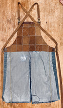 Load image into Gallery viewer, Upcycled leather, Levi denim fabric. The fully recycled handmade apron.