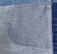 Load image into Gallery viewer, Unique Vegan Circular Denim Apron with recycled Levi&#39;s jeans and Diesel jeans