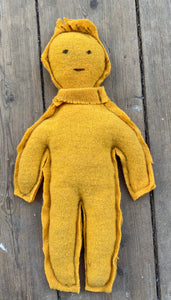 Yellow circulair friend made from a recycled pullover 100% wool