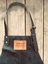 Load image into Gallery viewer, Upcycled leather Patchwork Apron -  Circular Apron -  recycled handmade apron.