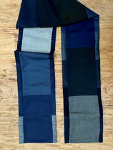 Load image into Gallery viewer, Royal woolen/cashmere/silk scarf in dark blue and grey